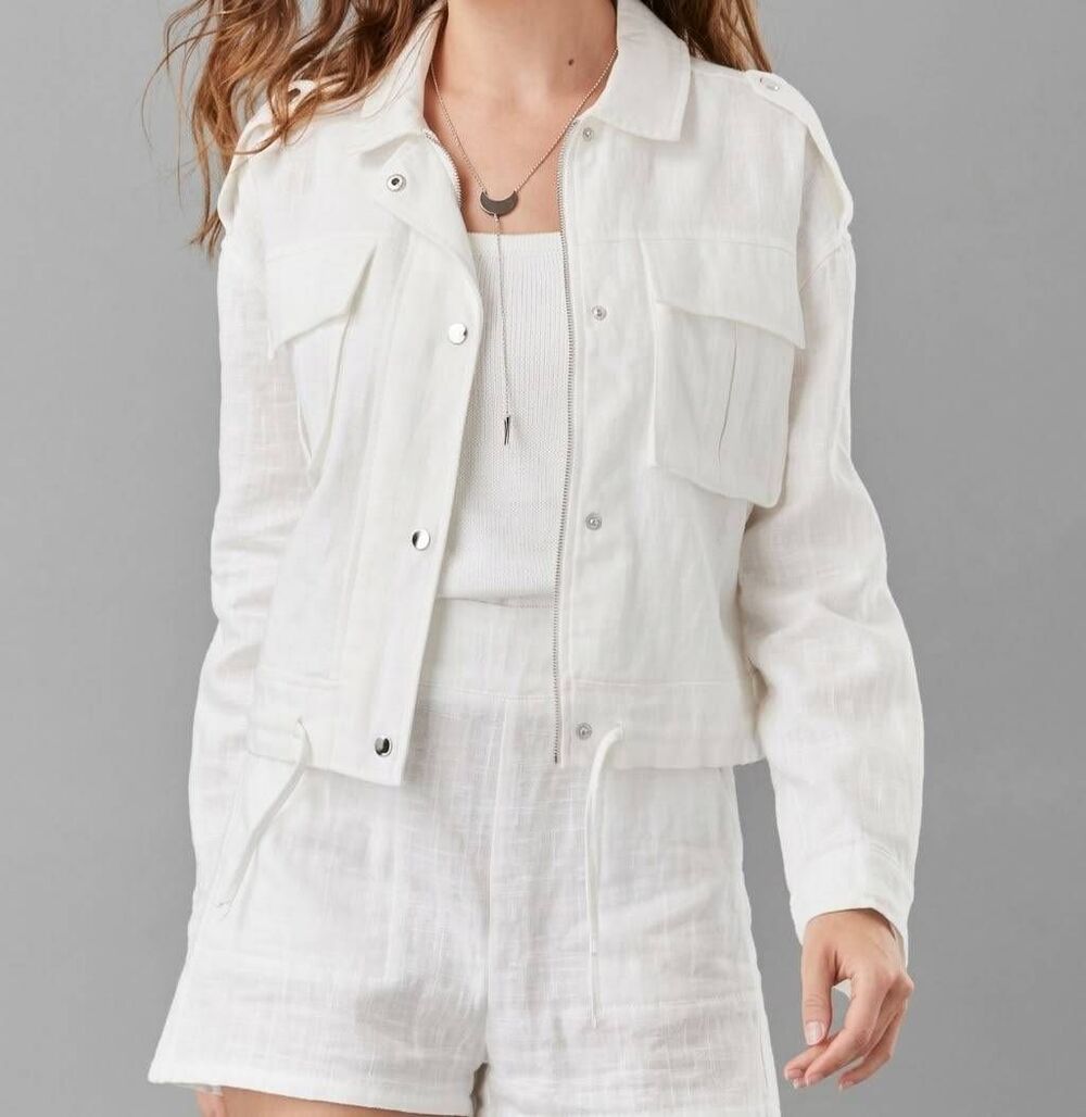 Lola & Sophie Cream Linen Jacket Large Designer Luxury Contemporary Trendy Basic